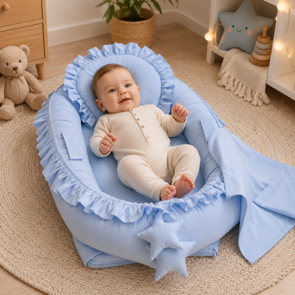 Babynest Rüschen Hellblau