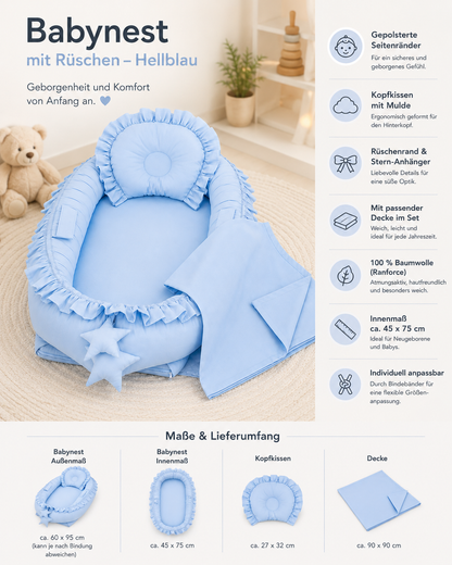 Babynest Rüschen Hellblau