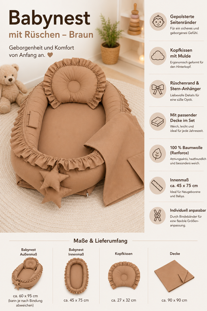 Babynest Rüschen Braun