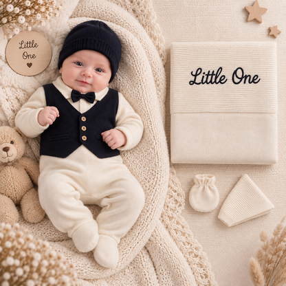 Elegantes 5-teiliges Nipperland Erstlingsset für Baby-Jungs | Mit Decke | 100% Baumwolle