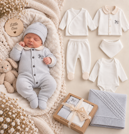 Exklusives 10-teiliges Nipperland Erstlingsset für Baby-Jungs | Hellblau | 100% Baumwolle