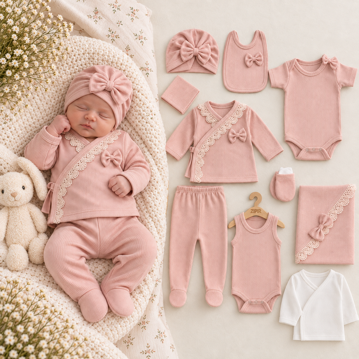 10-teiliges Erstlingsset für Baby-Mädchen | Weich & Komfortabel | In 2 Farben erhältlich