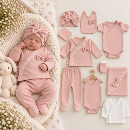 10-teiliges Erstlingsset für Baby-Mädchen | Weich & Komfortabel | In 2 Farben erhältlich