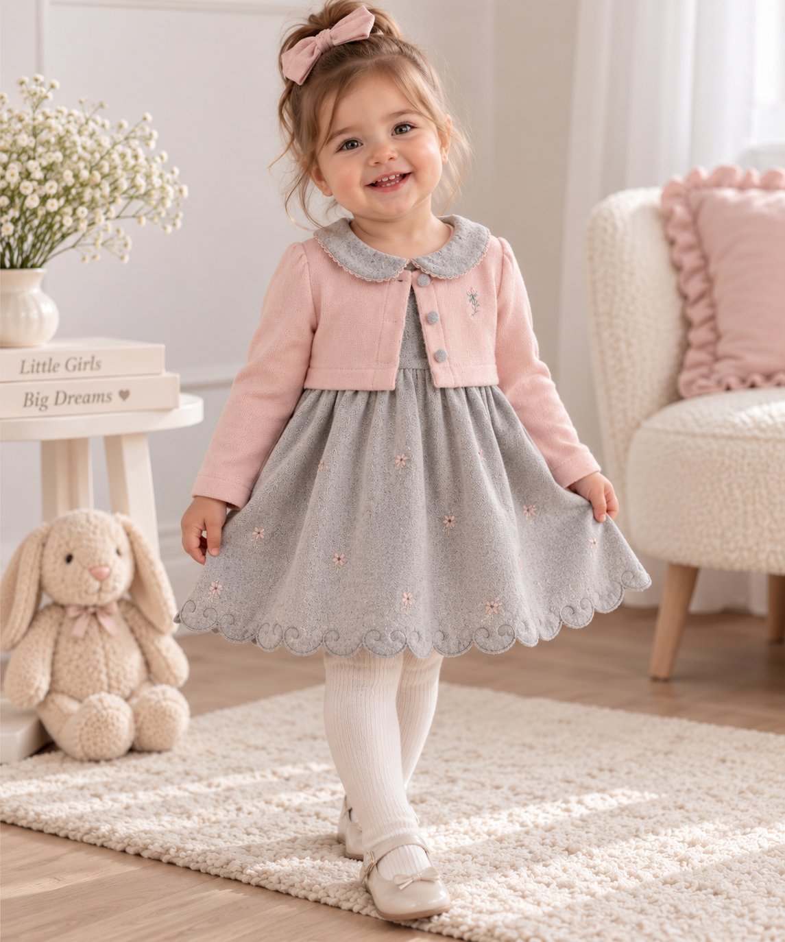 Baby Mädchen Set Kleid mit rosa Weste