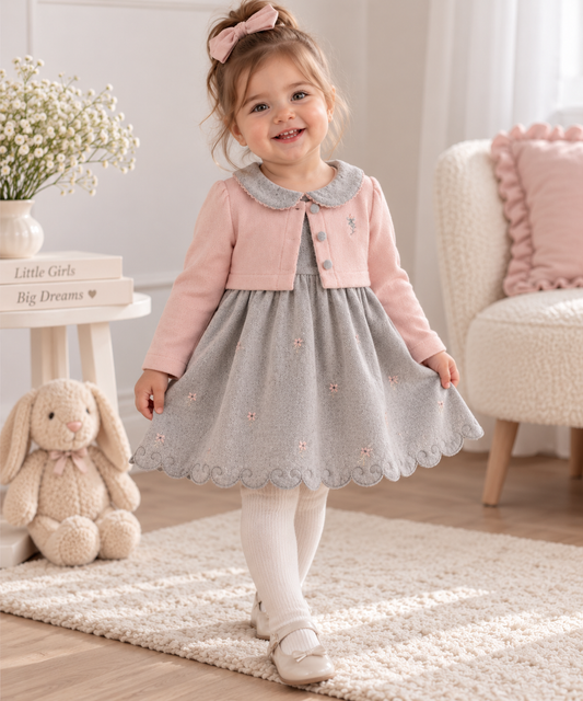 Baby Mädchen Set Kleid mit rosa Weste