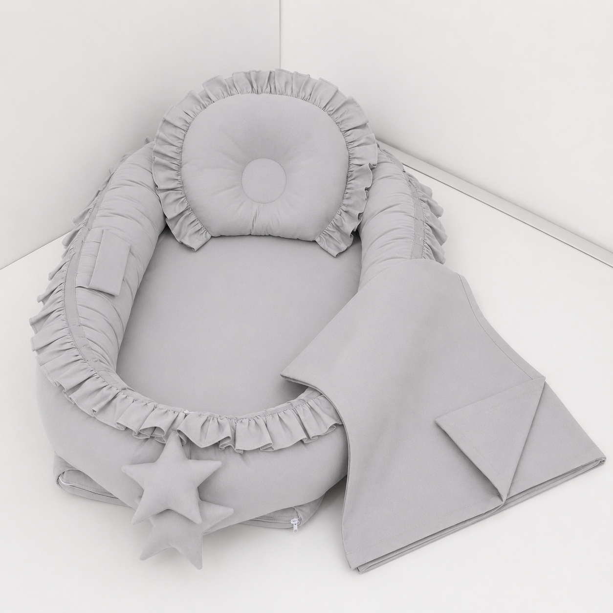 Babynest Rüschen Grau