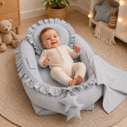Babynest Rüschen Grau