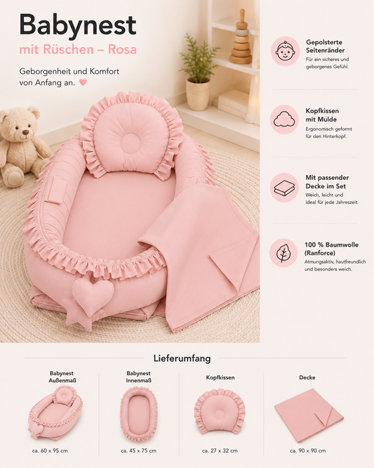 Babynest Rüschen Rosa