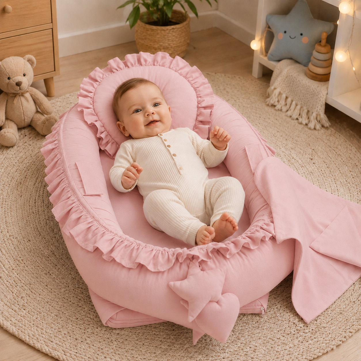 Babynest Rüschen Rosa