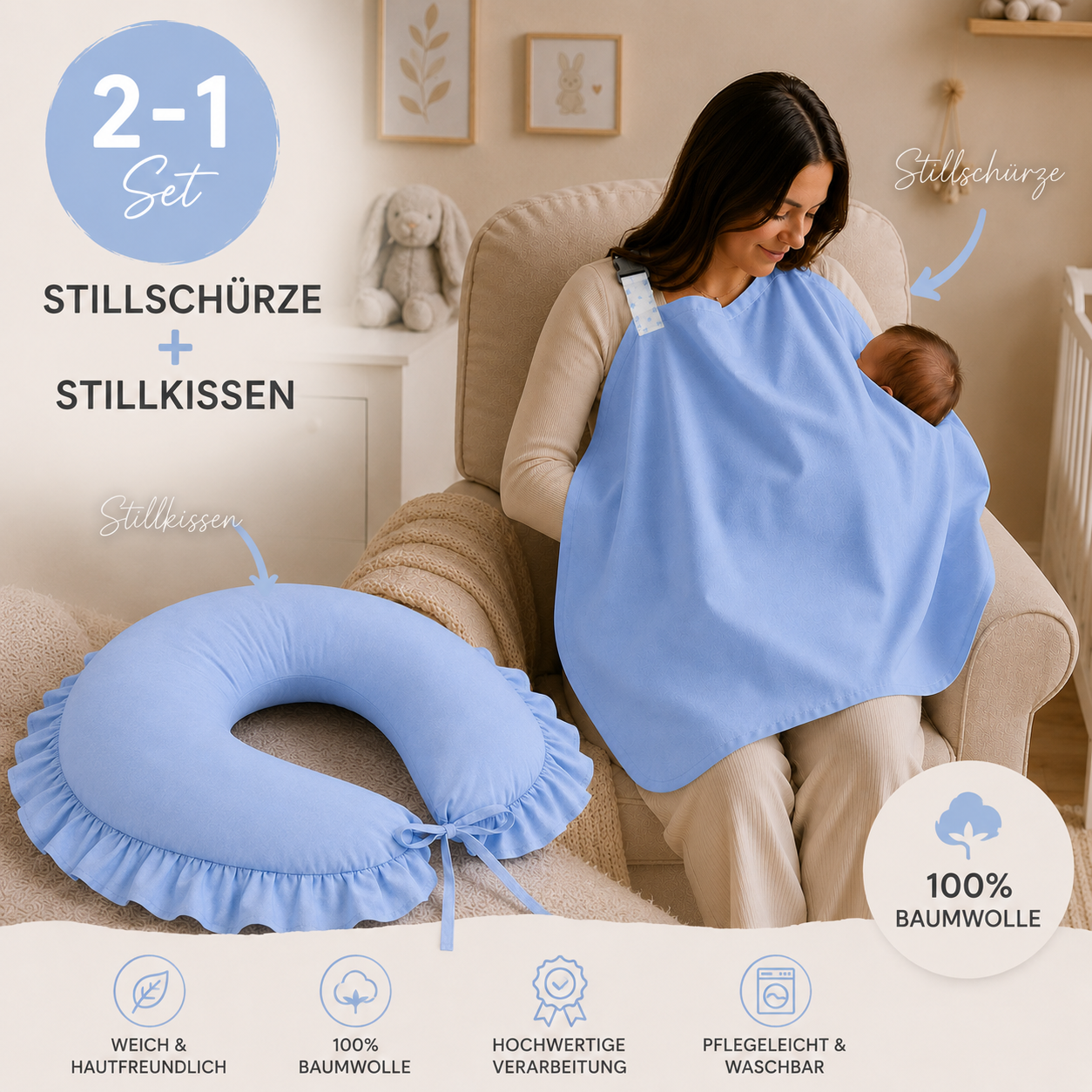 Stillset Rüschen Hellblau