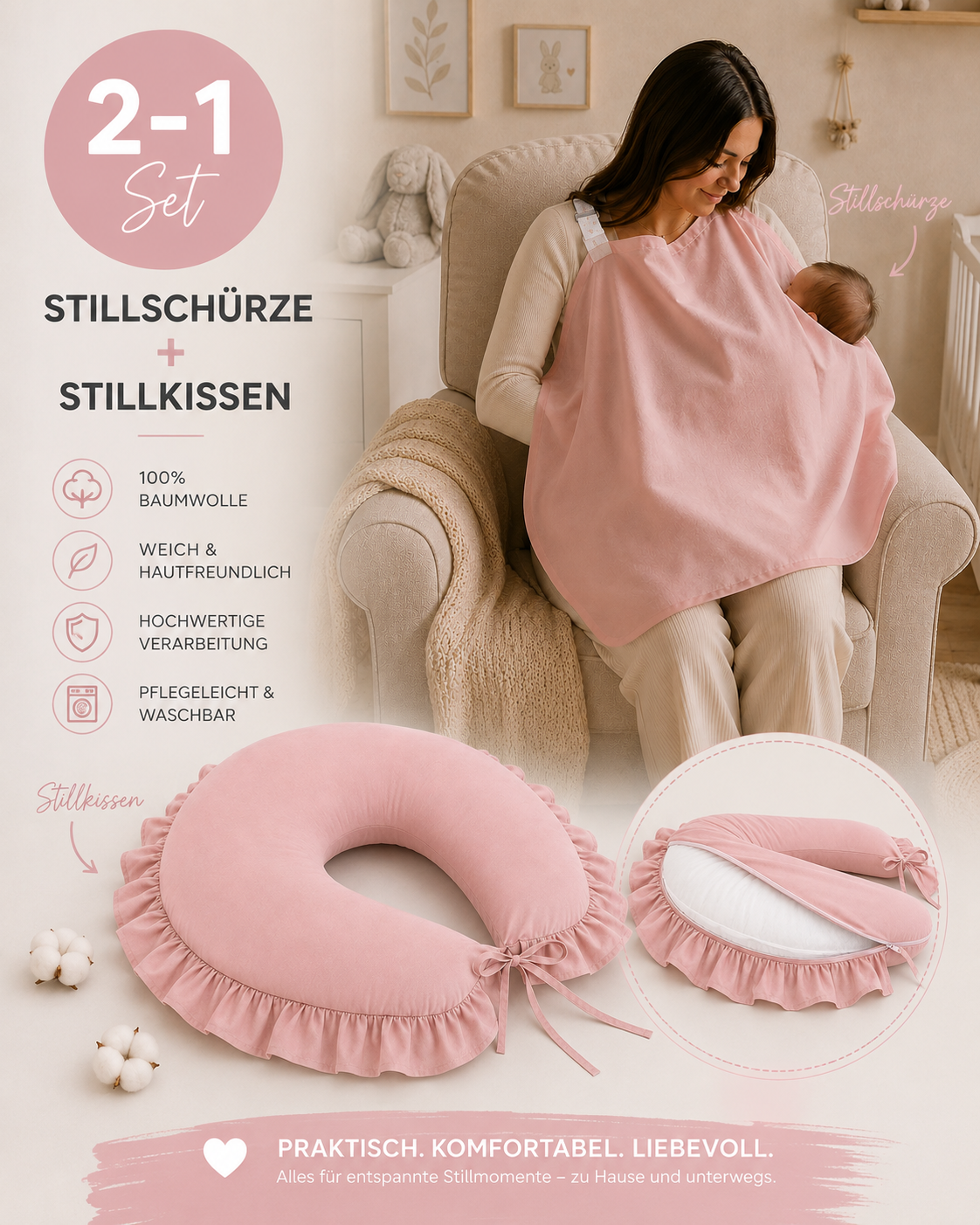 Stillset Rüschen Rosa