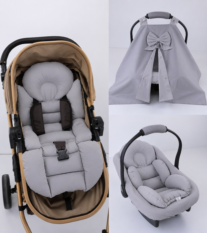 Kinderwagen Set Grau Schleife