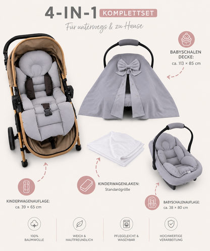 Kinderwagen Set Grau Schleife