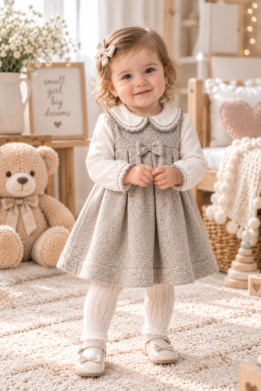 Elegantes Babykleid für Mädchen mit Schleife & Kragen – Langarmkleid