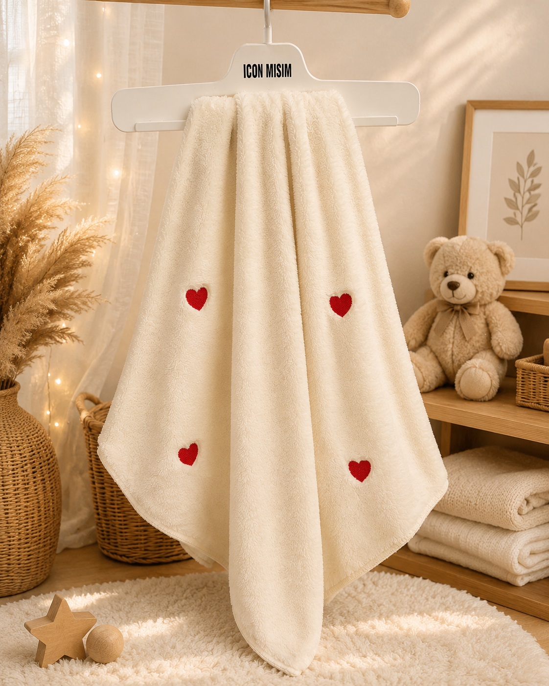 Babydecke Creme Herzmotiv