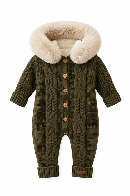 Baby Strickoverall Zopfmuster Fellkragen