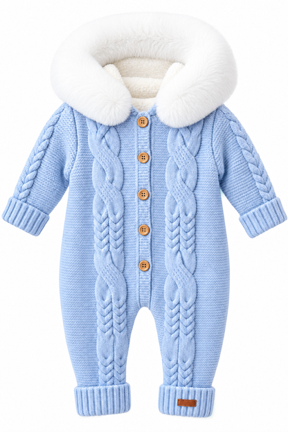 Baby Strickoverall Zopfmuster Fellkragen