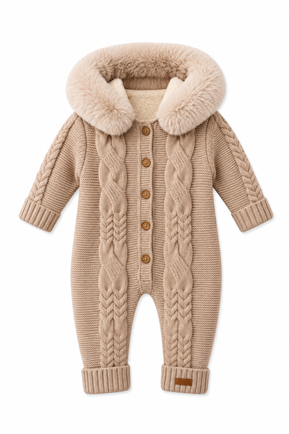 Baby Strickoverall Zopfmuster Fellkragen