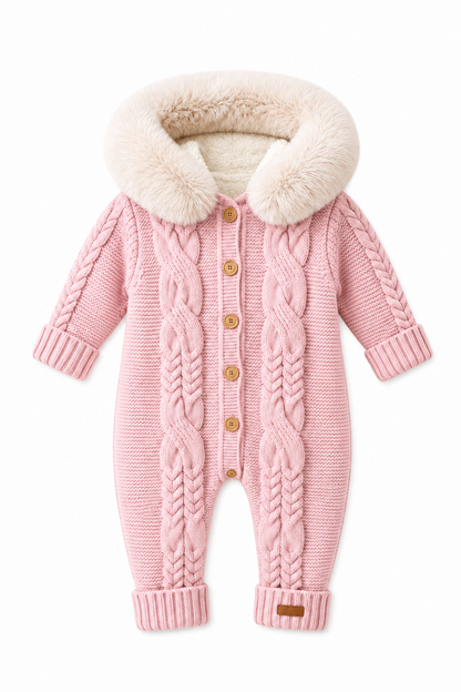 Baby Strickoverall Zopfmuster Fellkragen