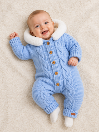 Baby Strickoverall Zopfmuster Fellkragen