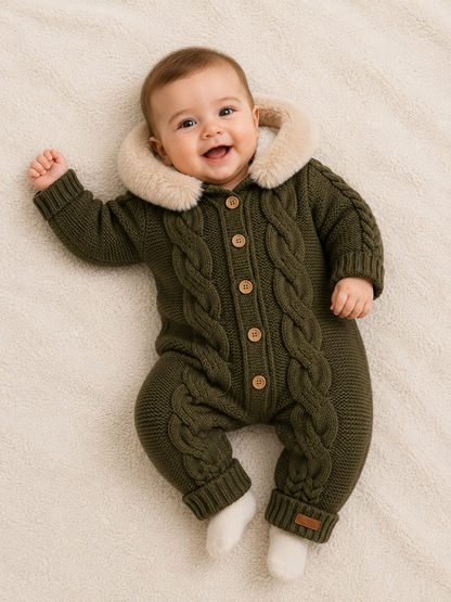 Baby Strickoverall Zopfmuster Fellkragen