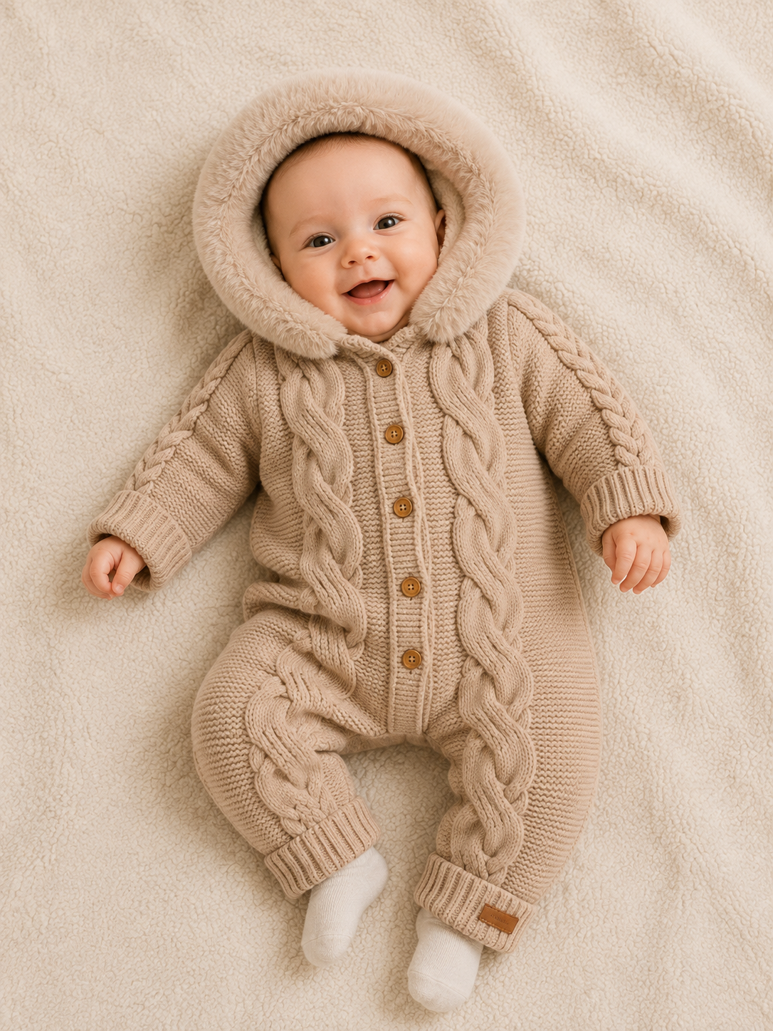 Baby Strickoverall Zopfmuster Fellkragen