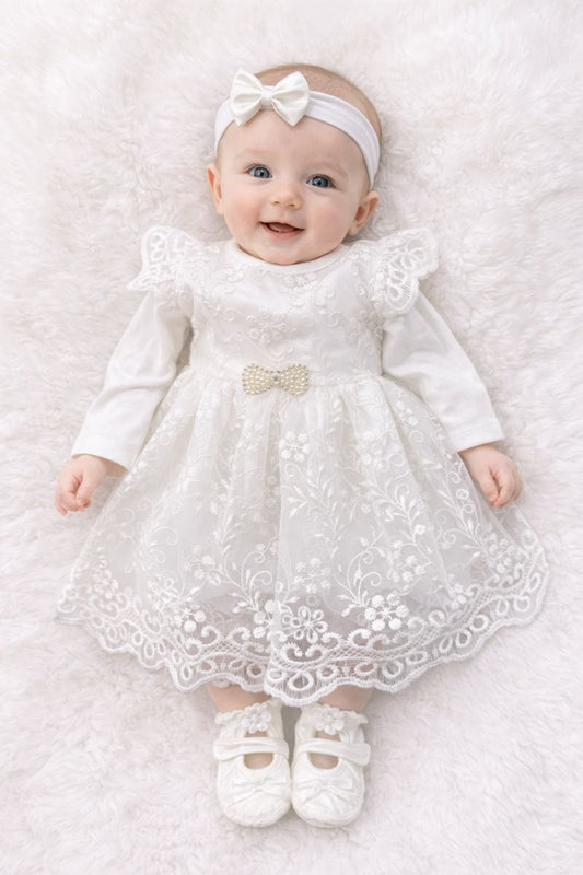 Baby Mädchen Kleid – festlich mit Haarband & Babyschuhen 👗🤍