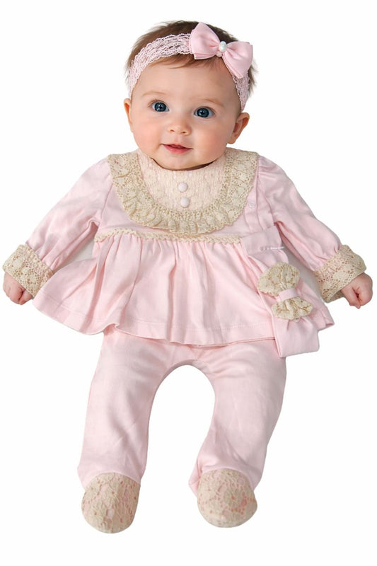 Babymädchen Set – dreiteiliges Outfit mit Spitze & Haarband 👶🎀