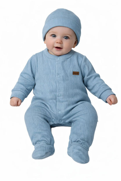 Babyjungen Set – Strampler & Mütze aus Musselin 👶💙