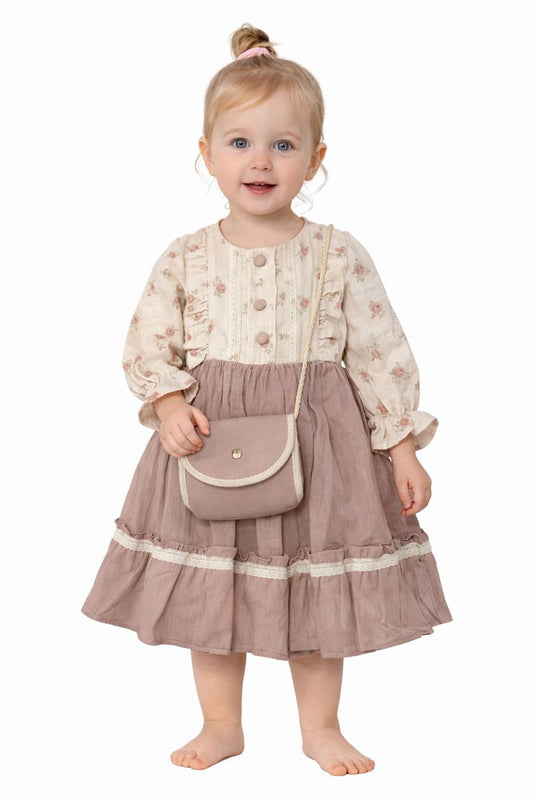 Mädchen Kleid mit Tasche – Vintage-Kleid mit Blumenmuster