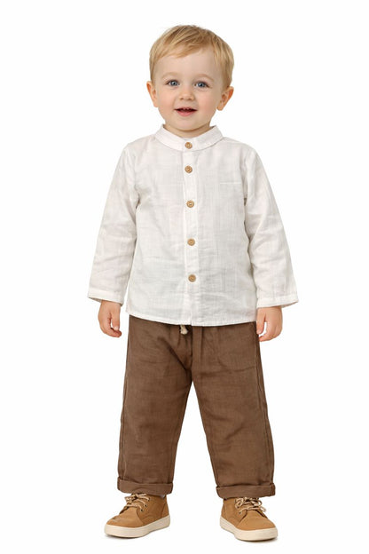 Jungen 2-teiliges Set – Klassisches Musselin-Hemd & Stoffhose 🌿👦