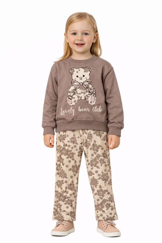 Mädchen 2-teiliges Set „Lovely Bear Club“ – Floral & Gemütlich 🎀✨