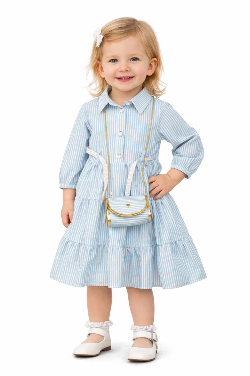 Gestreiftes Kleid für Mädchen mit Tasche – süß & stilvoll 💙👜
