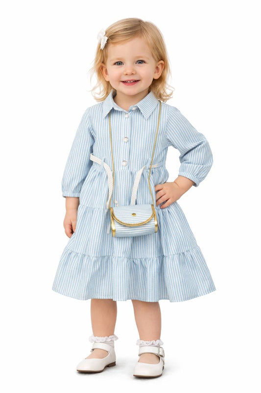 Gestreiftes Kleid für Mädchen mit Tasche – süß & stilvoll 💙👜