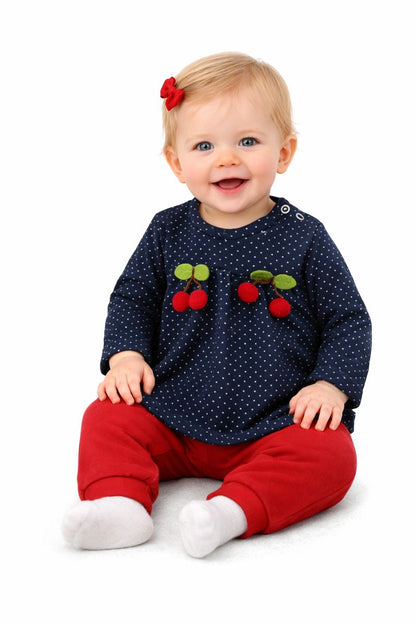 Zweiteiliges Outfit für Babymädchen – mit Kirschen-Applikation 🍒💕