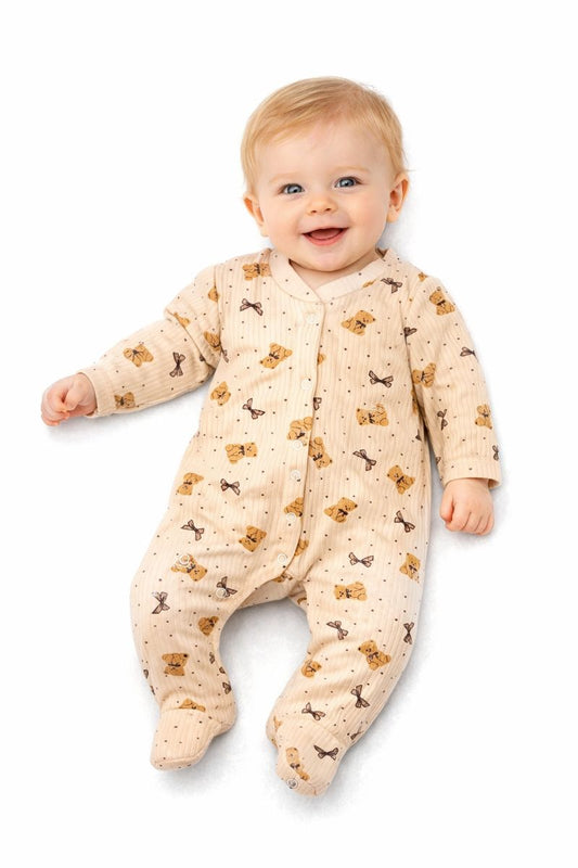Süßer Babystrampler für Mädchen – mit Füßchen & Bärchenmotiv 🧸💕