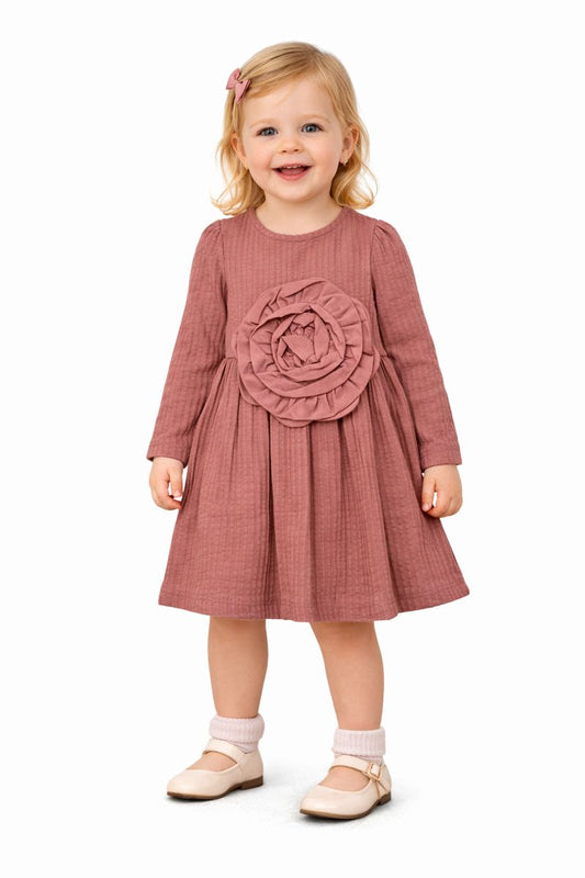 Süßes Langarmkleid für Mädchen mit großer Blume – weich & bequem
