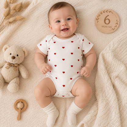 Kurzarm-Babybody für Mädchen mit Herzchen-Motiv – 100% Baumwolle 💕