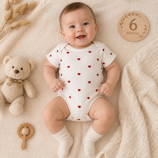 Kurzarm-Babybody für Mädchen mit Herzchen-Motiv – 100% Baumwolle 💕