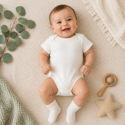 Kurzarm Baby Body Unisex – 4 Farben erhältlich | Weich & bequem