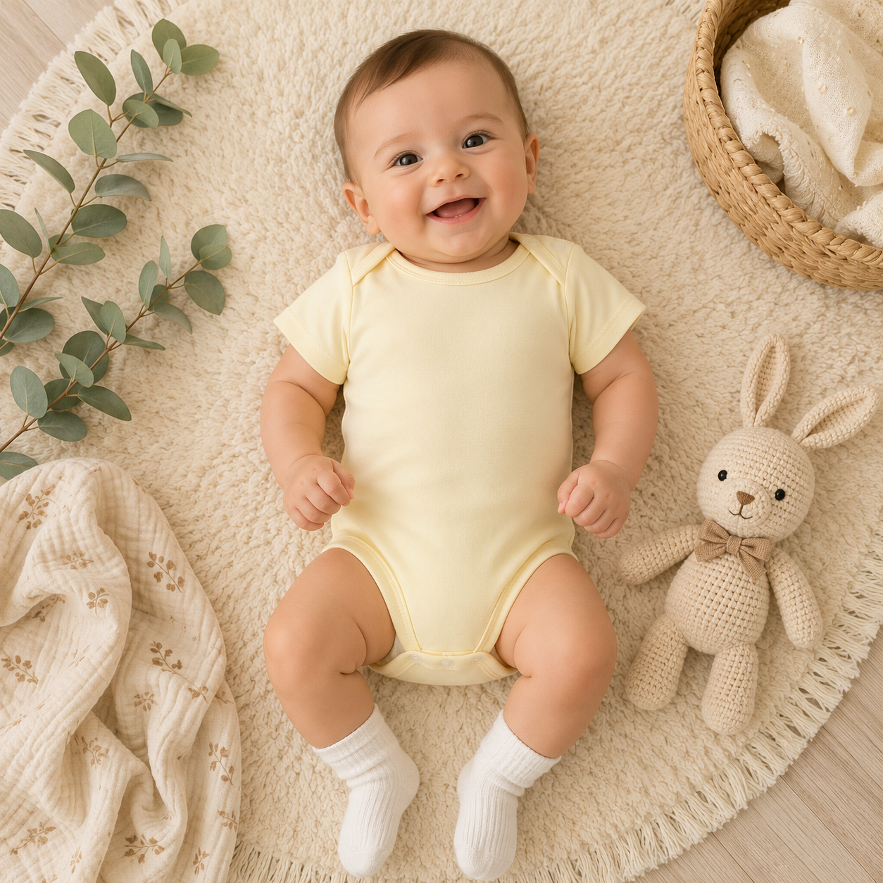 Kurzarm Baby Body Unisex – 4 Farben erhältlich | Weich & bequem