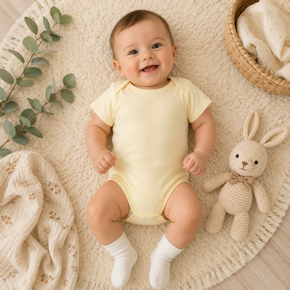 Kurzarm Baby Body Unisex – 4 Farben erhältlich | Weich & bequem