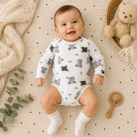 Unisex Baby Body mit Langarm & süßem Koala-Print – weich & bequem