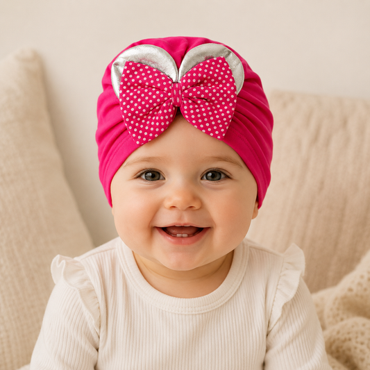 Babymütze mit Schleife & Glitzer-Ohren – 4 Farben erhältlich