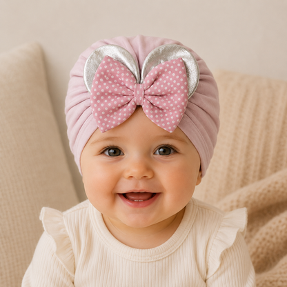 Babymütze mit Schleife & Glitzer-Ohren – 4 Farben erhältlich