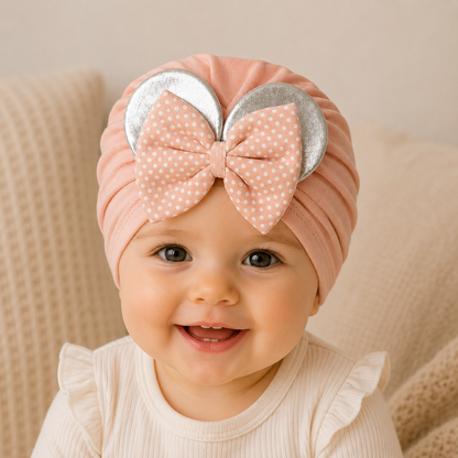 Babymütze mit Schleife & Glitzer-Ohren – 4 Farben erhältlich