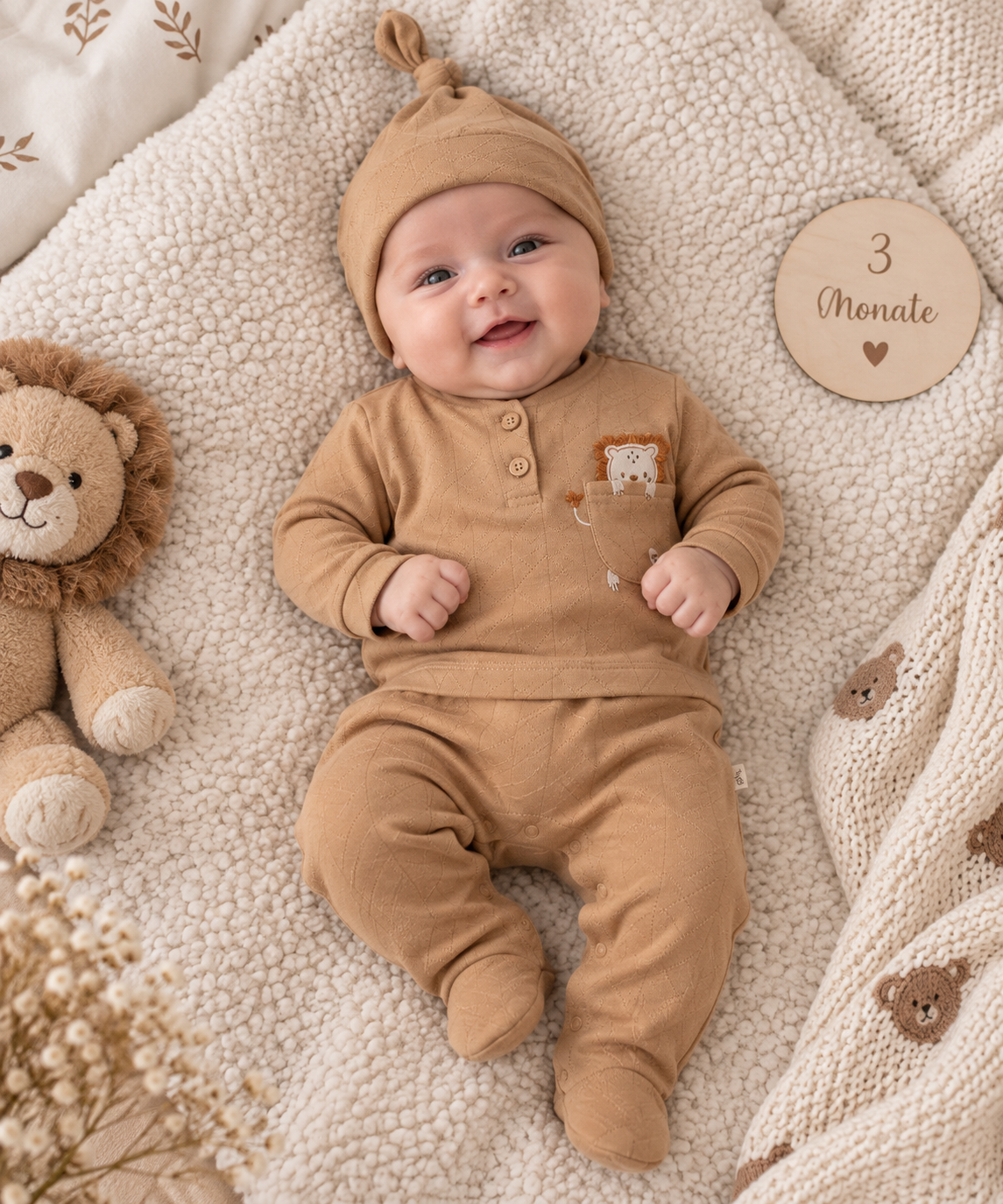 Strampler-Set für Babyjungen mit Löwenmotiv – 2-teilig & superweich 🦁🤎