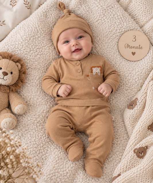 Strampler-Set für Babyjungen mit Löwenmotiv – 2-teilig & superweich 🦁🤎