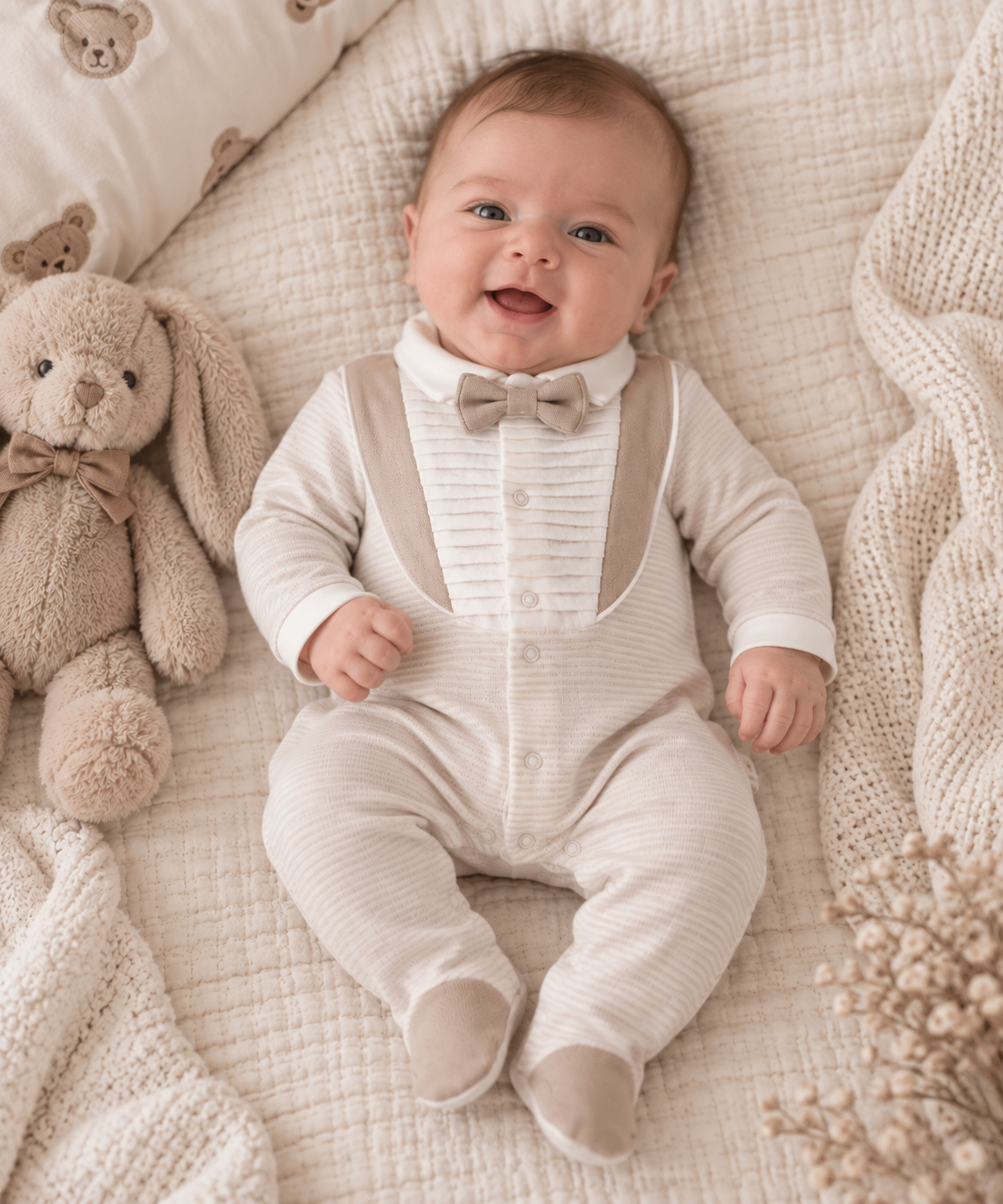Eleganter Baby Jungen Strampler mit Fliege | Festlicher Einteiler