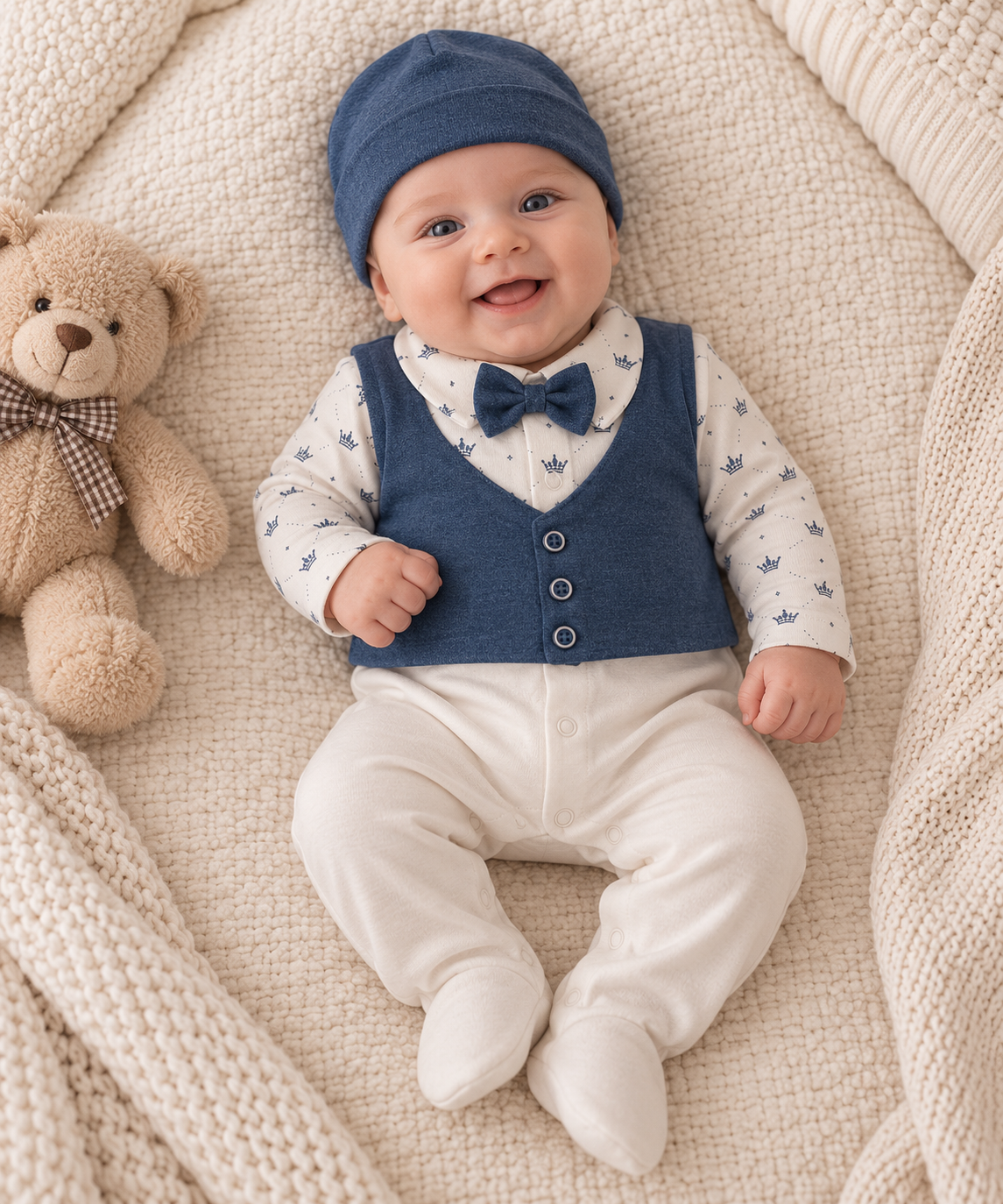 Baby Jungen Strampler mit Mütze | Elegantes 2-teiliges Set